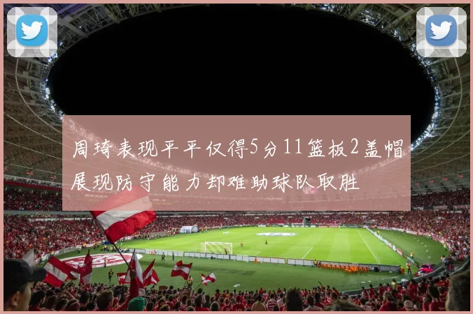 周琦表现平平仅得5分11篮板2盖帽展现防守能力却难助球队取胜